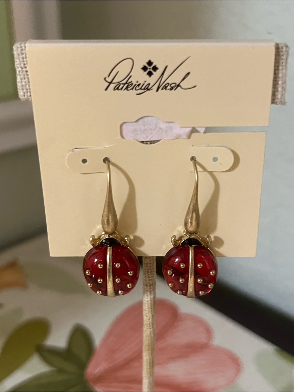 NWT Patricia Nash Red Ladybug Drop Earrings with Gold-Tone Hooks #PNER